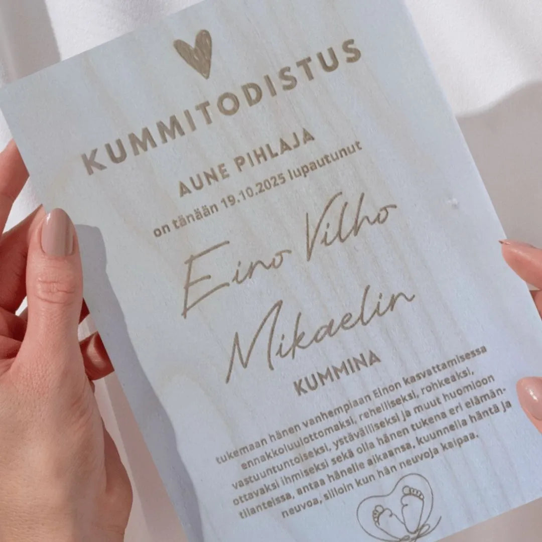 Kummitodistus kummille lahjaksi käsityönä