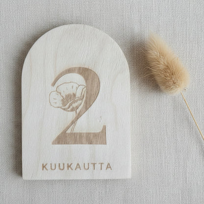 Puinen milestone-kortti vauvalle.